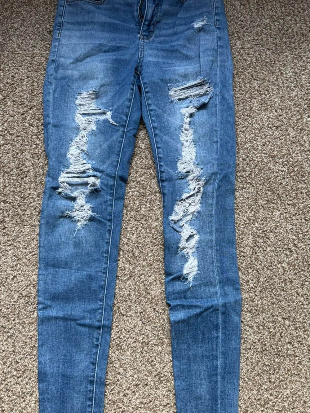 American Eagle Outfitters Distressed Mid Blue Skinny Jeans